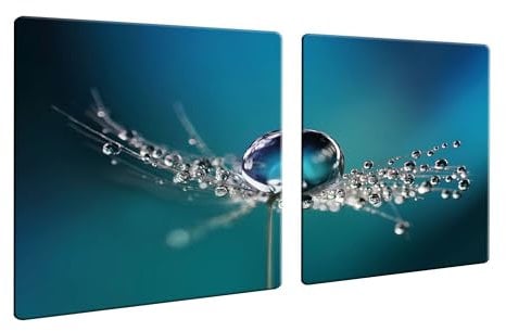DAMU | Herdabdeckplatte 2teilig 2x40x52 Herdabdeckung Ceranfeld Glasschneideplatte Ceranfeldabdeckung 80x52 Herdplattenabdeckung Kochfeld Abdeckung Schneidebrett Glasplatte Wasser Blau