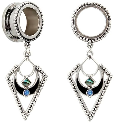 Huacan Ohr Tunnel Anhänger Set - 2 Stück 6mm-20mm Plugs Ohr Piercing Mond Blauer Opal Retro-Stil Design Schmuck Außengewinde Stecker Hochwertige Chirurgen Edelstahl 316L Double Flared Expander