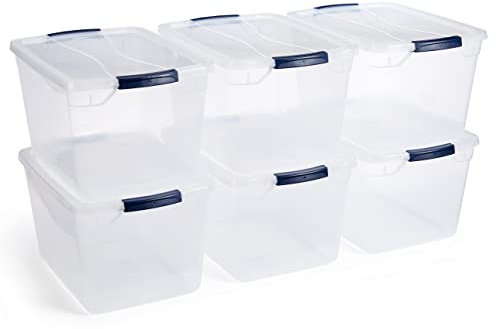 Newell RubbermaidRubbermaid Aufbewahrungsbehälter aus Kunststoff, stapelbar, mit robusten transparenten Deckeln mit Einrastfunktion, 30 Quart - 6 Pack