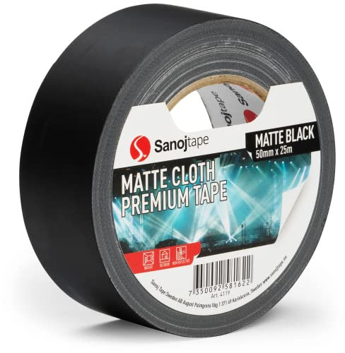 Sanojtape Schwarz Matt Gaffer 50mm x 25m Professionelles Duct Tape Leistungsstarkes Gaffer Tape für die Ton- und Lichtindustrie