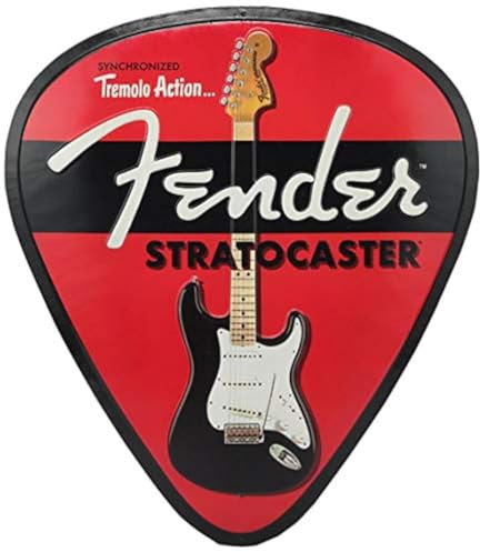 Fender Stratocaster Gitarrenplektrum Metallschild – Vintage-Wandkunst für Musikzimmer, Schlafzimmer oder Männerhöhle