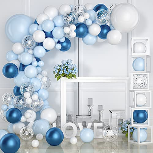 VAINECHAY Ballon Girlande Ballonbogen Kit Luftballons Blau Weiß und Silber Set Konfetti Ballons für Junge Baby Geburtstag Party Hintergr Deko Hochzeit Birthday