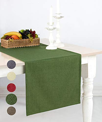 pamuq Tischläufer Leinen-Optik, olivgrün, 48x160 cm, abwaschbar - Tischdecke Table Runner Läufer Tisch-Deko Tischband Tafeltuch Tischtuch Tischwäsche