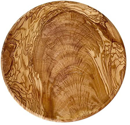 NATUREHOME Grande assiette ronde en bois d'olivier massif de 26 cm pour votre vaisselle en voyage et en vacances, camping, caravane, tente, pique-nique vaisselle en bois extensible empilable.