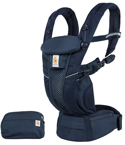 Ergobaby Omni Breeze Babytrage für Neugeborene ab Geburt bis 20kg, 4 Positionen SoftFlex Mesh Ergonomische Babybauchtrage Rückentrage Baby-Tragetasche, Midnight Blue