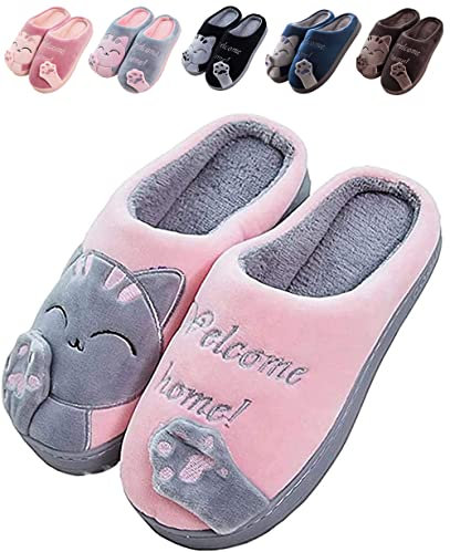 JACKSHIBO Hausschuhe Damen Winter Plüsch Pantoffeln Herren Warm Filzpantoffeln Frauen Bequeme Slippers Unisex Rosa 38/39 EU