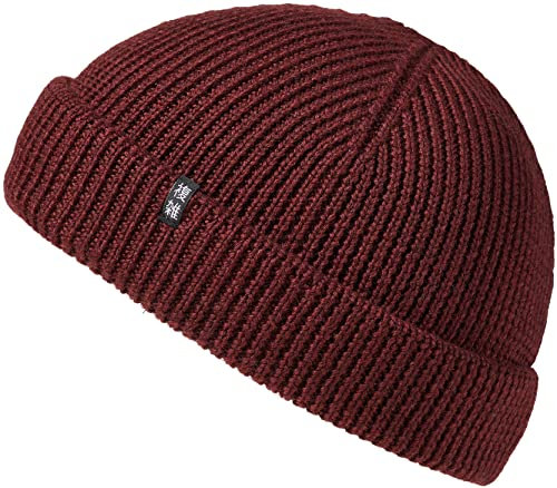 Enter the Complex® Fisherman Beanie, 100% Merino Wolle, Docker Mütze, Fischermütze, Seemannsmütze, Ribbstrick, Damen und Herren, Maroon