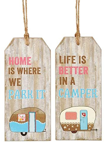 itsisa 2er Set Holzschild Camping - Schild im Retro Look, Türschild, Deko Wohnwagen Wohnmobil, Urlaub