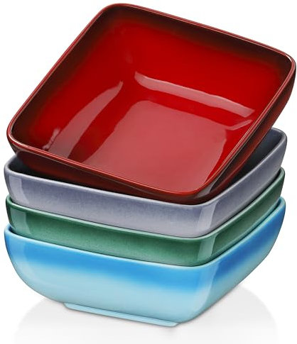 LOVECASA 4 Pcs Bols à Céréales en Grès, Ensemble de Bol à Soupe/Salade 800ml pour Petit Déjeuner - Va au Micro-Ondes - Multicouleur
