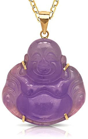 Echte 14 Karat 40,6 cm natürliche Jade oder Onyx geschnitzter lächelnder Buddha-Anhänger Halskette (24 mm x 30 mm), Metall Edelstein, Jade