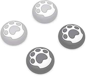 playvital Copri Levette Analogiche Gommini per ps5,per ps4 Joystick,Thumb Grip Caps per Xbox Series/One X S,Switch PRO Controller-Zampa di Gatto-Grigio&Grigio Chiaro