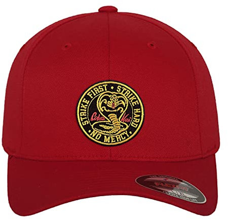 Cobra Kai Offizielles Lizenzprodukt Patch Flexfit Cap (Rot), Groß/X-Large