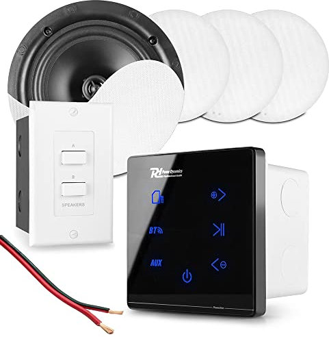 Power Dynamics 2-Room Bluetooth Ceiling Speaker Kit – A50B Amplifier, 8-Inch Flush Mount Speakers & A/B Zone Switch – Home Audio System for Kitchen, Bedroom, Office & Living Room