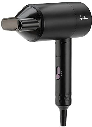Jata JBSC1430 - Secador Pelo Viaje Pequeño y Potente. 2200 W. 3 potencias. Seca rápido. Mango plegable. con estuche. Incluye totalla turbante de microfibra, Negro