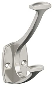 Amerock H37001G10 | Vicinity Double Prong Decorative Wall Hook | Satin Nickel Hook for Coats, Hats, Backpacks, Bags | Hooks for Bathroom, Bedroom, Closet, Entryway, Laundry Room, Office