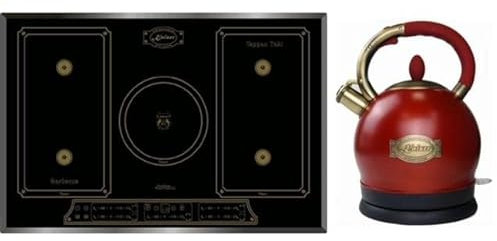 Kaiser Induktions-Kochfeld, Induktionskochfeld,77cm,FREE ZONE,PowerBoost 4,3 KW,Barbecue und Teppan Yakin+WK 2000 RotEm Retro Wasserkocher Kontroll LED 2 L 1800 W Rotation