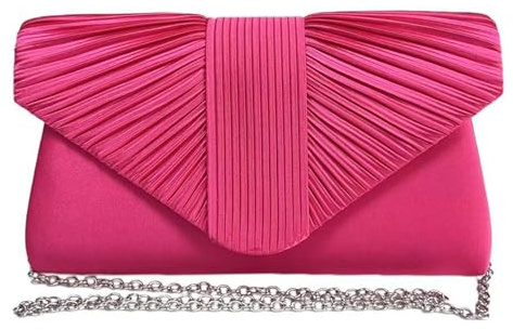 LeahWard Women's Satin Fabric Flap Clutch Bag Prom Wedding Party Evening Shoulder Handbag (D.Rose)