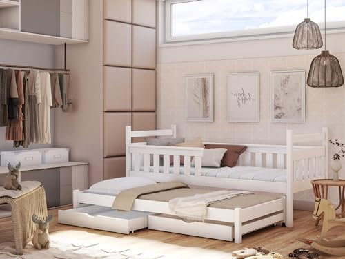 Horten Ausziehbett Hamburg für 2 Kinder mit Schubladen - 80 cm x 160 cm - grau
