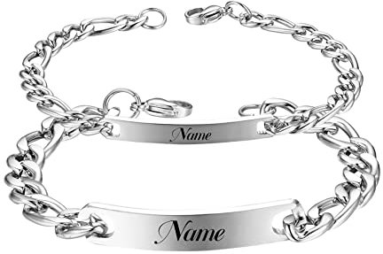 Cupimatch Paar Armband mit Gravur, Personalisierte Edelstahl Glänzend Poliert Pärchen Armkette Figaro Kette für verliebte Damen Herren zu Weihnachten Jubiläum Hochzeit Geburtstag Valentinstag