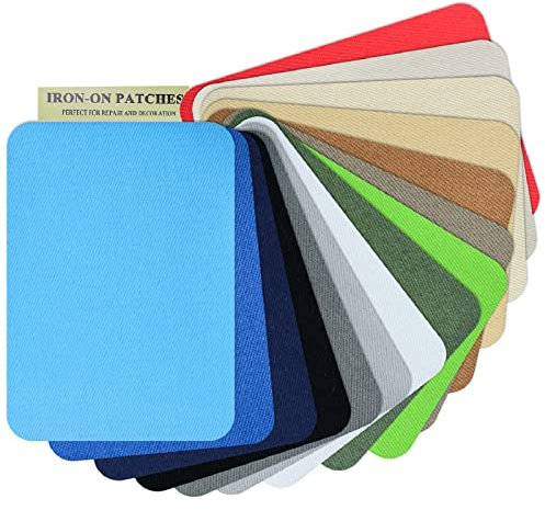 AXEN 15PCS Iron on Repair Patches, 100% Cotton Fabirc Mending Patches for Clothing, Pants, Dress, Shirts, Coats, Jeans and More, Mixed Colors