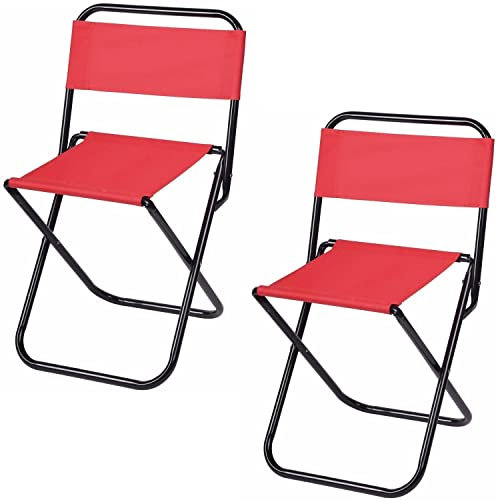 Preiswert & Gut 2X Falthocker Camping Rot – Klappstuhl mit Stahlrohrgestell – Faltstuhl bis 90 kg Stühle mit robuster Polyesterbespannung Campinghocker 34 x 28 x 58 cm