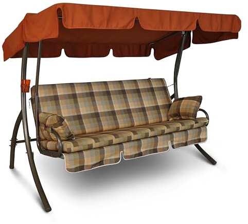 Angerer Freizeitmöbel GmbH Hollywoodschaukel Trend - Gartenschaukel Made in Germany - Schaukel zum Sitzen, Liegen und Entspannen - inklusive Bett-Funktion - einfache Montage (Grau-Beige Gemustert)