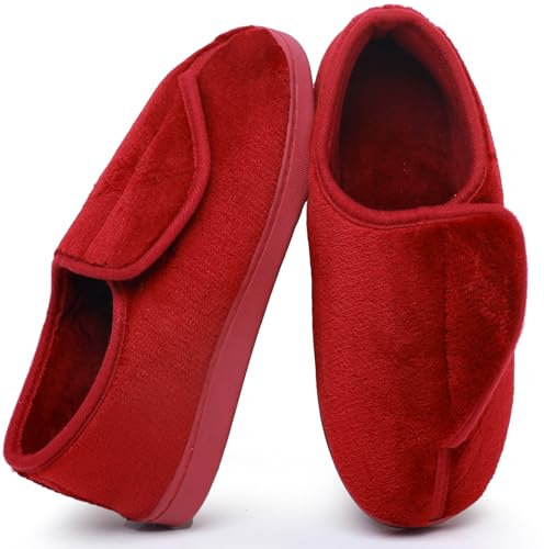 Git-up Frauen Memory Foam Diabetiker Hausschuhe Arthritis Ödem Einstellbare Bequeme Hausschuhe Geschlossene Zehen, Red 11 US