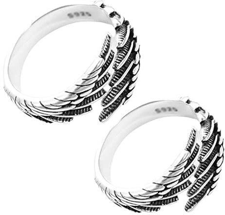 LEEQ Ring Verstellbar Feder Ring Frauen Offene Ring Unisex Vintage Angel Ring Engels Flügel Ring für personalisiert Verlobungsringe Eheringe Damen Frauen Schmuck Geschenk(2 Stück)