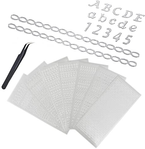 JZK 7 Blatt Kunststoff Metallic Silber Alphabet Buchstaben und Zahlen Aufkleber Kettenaufkleber mit Pinzette Groß- und Kleinbuchstaben Aufkleber Dekorative Aufkleber für Scrapbook Basteln Kerzen