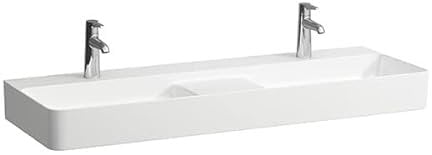 LAUFEN VAL Doppelwaschtisch, 1 Hahnloch, ohne Überlauf, 1200x420mm, semi-trockener Bereich mittig, H8142824001561, Farbe: Weiß mit LCC