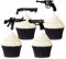 24 Stück Gun Cupcake Topper Gun Happy Birthday Cake Topper Shooting Gun Tortendeko Schwarz Glitzer Pistole SchießenThemed Party Kuchen Dekoration Für Jungen Party, Spiel Party