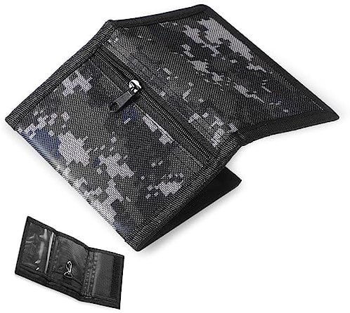 RFID Slim Geldbeutel für Kinder Dreifache Geldbörse Segeltuch Sport Portmonee mit Reißverschluss für Jungen Kinder Männer Kartenhalter Reise Geschenke (Dunkelgrau, Camo Stil)