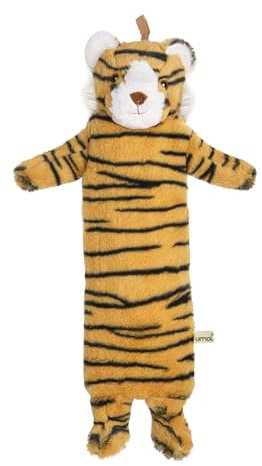 Premium Kinder Wärmflasche Schlauch 0.9 Liter mit schönem weichem Kunstpelz Bezug, Bettflasche aus Naturgummi, Wärmekissen, verschiedene Modelle (Tiger)