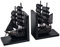 Retro-Buchstützen, schwarz-weiße Buchstützen, Kinderbuchstopper, Holz-Bücherregal, Dekor, Segelboot-Buchhalter, Regale, Heimdekoration (Color : Black)