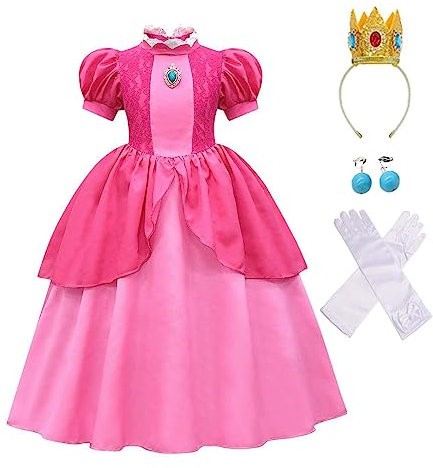 laughZuaia Costume da principessa da pesca, per bambini, a forma di fata, super bros, per cosplay, fantasia, con corona di pesca (100, peach 1)