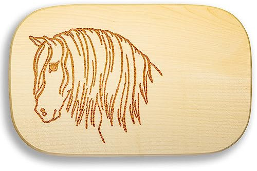 DEKOFANT Frühstücksbrettchen Kinder groß Motiv Andalusier Pferdekopf 25x16x1,5cm eckig Ahorn