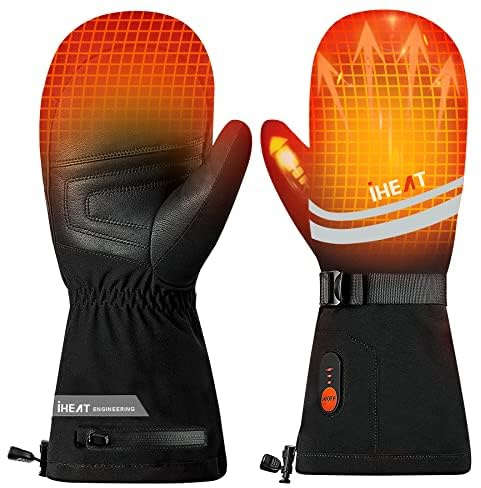 Heated Ski Gloves,Heated Mittens Gloves for Men Women with 7.4V 3000mAh Rechargeable Battery,3 Adjustable Heating Levels,Touchscreen Waterproof Winter Washable Hand Warmers for Skiing Hiking