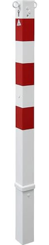 KAISER+KRAFT | Absperrpfosten | 70 x 70 mm | weiß/rot | herausnehmbar mit Profilzylinder | mit 2 Ösen