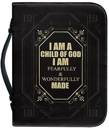 Dajingkj Schwarz Bibelhülle Mit Reißverschluss Herren Damen PU Leder Bibelhülle XL Groß Bibeltasche Bibel Buchumschlag Tasche Bibel Buch Kirche Henkeltaschen