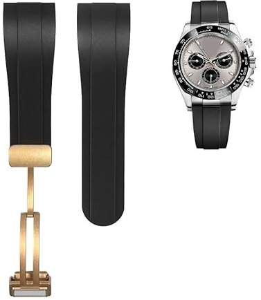 KKFAUS 22 mm gebogenes Ende Gummi Armband für Rolex Submariner Daytona GMT Yacht-Master Silikonband Schwarz Uhrenarmband Sport Armband, 22 mm, Achat