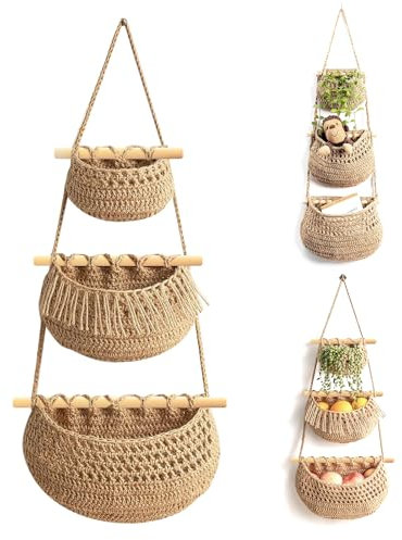 MeYuxg Wall Hanging Storage Baskets - Cotton Rope Storage Organisers - Boho Wall Decor for Kitchen, Living Room and Bedroom