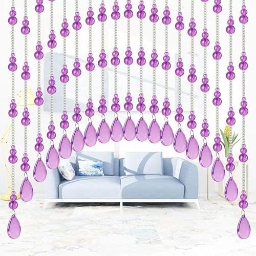 Rekelola Arched Crystal Door String Hanging Glass Beaded Curtains Beads Valances for Doorways Windows Short Home Decor Closets Easy to Install Non-Acrylic Self Adhesive (25 Strings Purple)