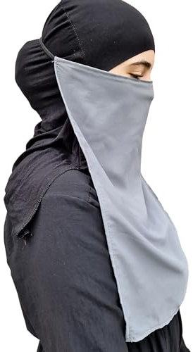 Niqab Gesichtsschleier Jilbab Abaya Khimar Kopftuch Einteiler Islamischer Schal Ideal Madrassa Moschee Ramadan Eid Hochzeit Alltag, grau, Einheitsgröße