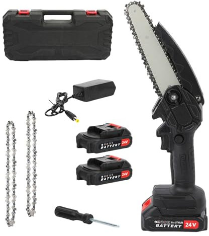 6 Zoll Akku Kettensäge mit 2 Akku(2 * 1500mAh), 24V 650W Mini Kettensäge mit Akku, Kettensäge Akku, handkettensäge mit akku chainsaw für Gärten Geeignet Bäume