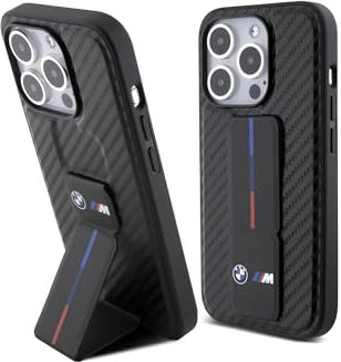 BMW BMHCP15LGSPCCK Hülle für iPhone 15 Pro 6.1 Schwarz hardcase Grip Stand Smooth & Carbon