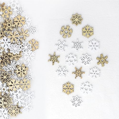 Athenian 100 Stuck Schneeflocken Baumschmuck, Schneeflocken Holz, Weihnachten Streudeko, Holzscheiben Schneeflocken Streudeko FüR DIY Basteln Weihnachten Tischdeko Winterdeko