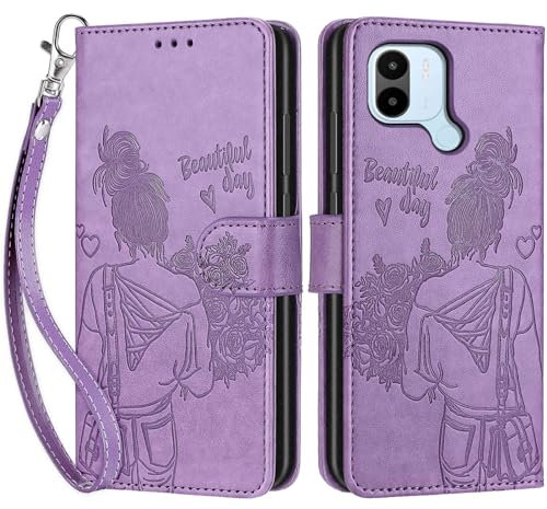 Handyhülle für Xiaomi Redmi A1 / Redmi A2 Hülle, Premium PU Leder Flipcase Schutzhülle Klapphülle mit Kartenschlitz und Faltbare Brieftasche Hülle für Redmi A1+ / A2+ / Xiaomi Poco C50 - Lila