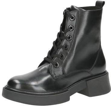 CAPRICE Damen Stiefeletten zum Schnüren aus Leder mit Reißverschluss, Schwarz (Black Nappa), 39 EU