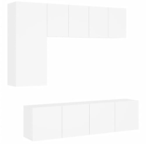 vidaXL Wohnwand 5-TLG., Schrankwand mit viel Stauraum, Wandmontage Anbauwand Fernsehschrank, Wohnzimmer Set Wandschrank, Weiß Holzwerkstoff