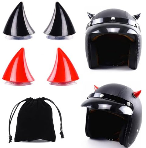 Motorradhelm Hörner, Motorradhelm Teufelshorn, Helmdekoration aus Horn, Saugnapf Horn Helm Dekoration, Motorrad Helm Hörner Eckdekoration, für Motorrad Ornament Zubehör, 2 Paar (Schwarz, Rot)